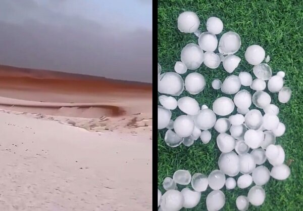 تگرگ و برف شدید عربستانی‌ها را غافلگیر کرد |‌ تصاویر