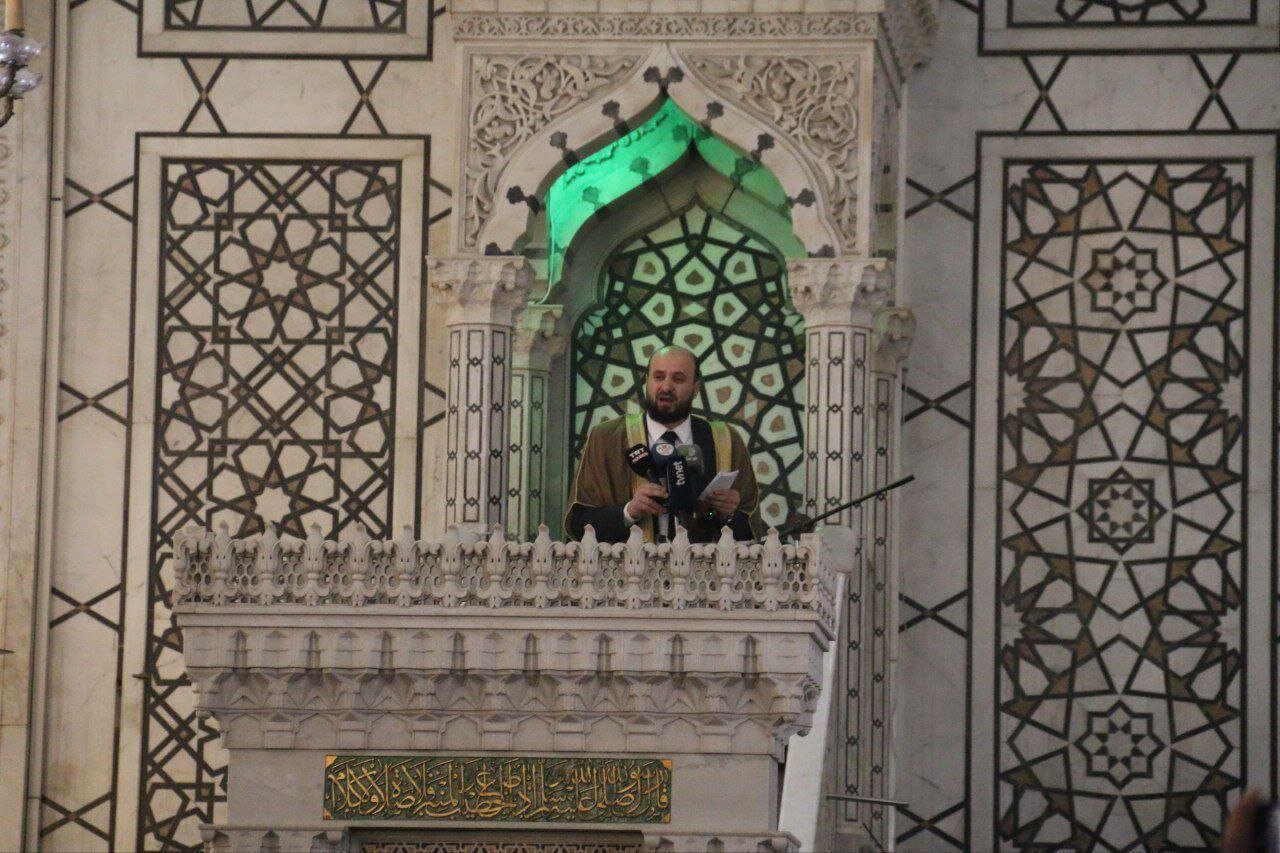 نماز جمعه در مسجد اموی دمشق با خطبه نخست وزیر دوره انتقالی تحریر الشام! + تصاویر