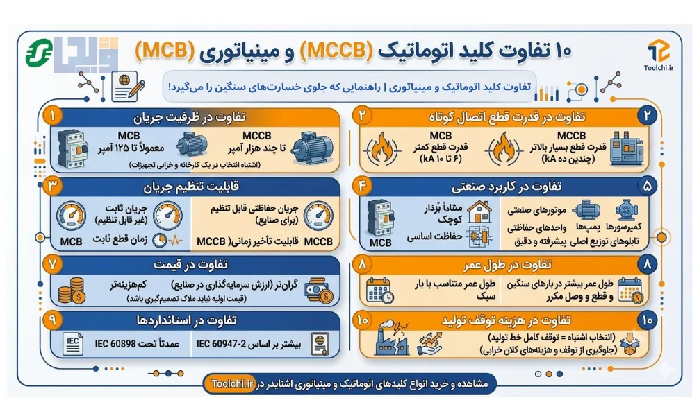 10 تفاوت کلید اتوماتیک و مینیاتوری
