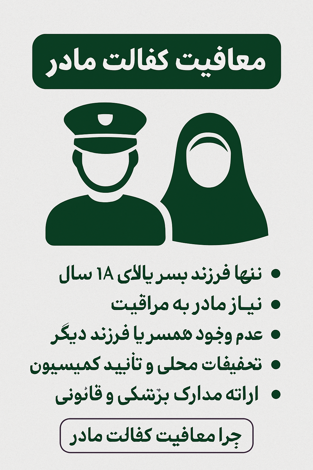 سؤال و جواب احتمالی کمیسیون معافیت سربازی کفالت مادری